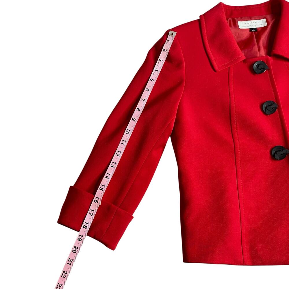Tahari ASL Cropped Blazer Red Button Snaps Sz 6 Jacket Valentines Day Pop of Red - Picture 15 of 15